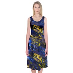 Space Futuristic Shiny Abstraction Flash Colorful Midi Sleeveless Dress by Pakemis