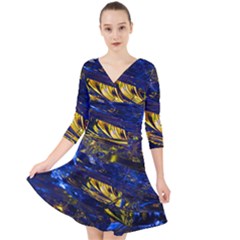 Space Futuristic Shiny Abstraction Flash Colorful Quarter Sleeve Front Wrap Dress by Pakemis