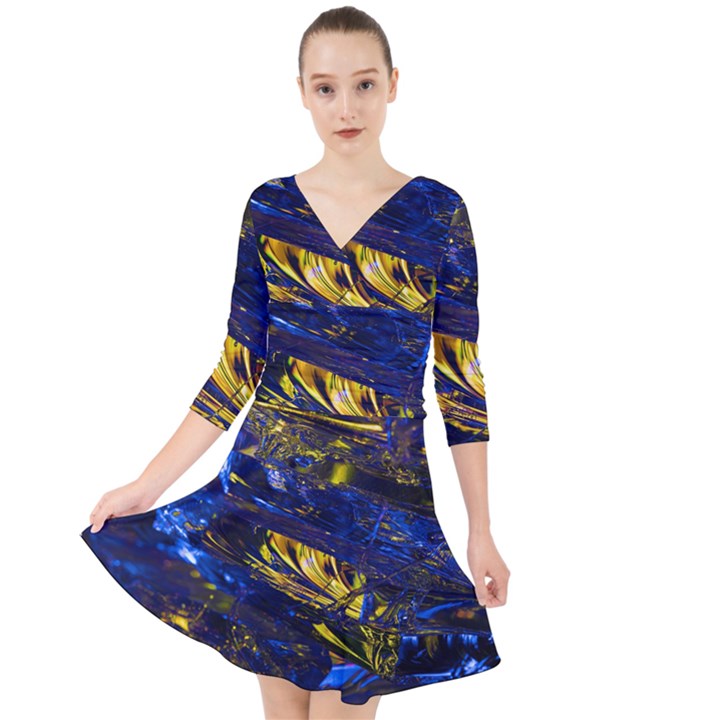 Space Futuristic Shiny Abstraction Flash Colorful Quarter Sleeve Front Wrap Dress