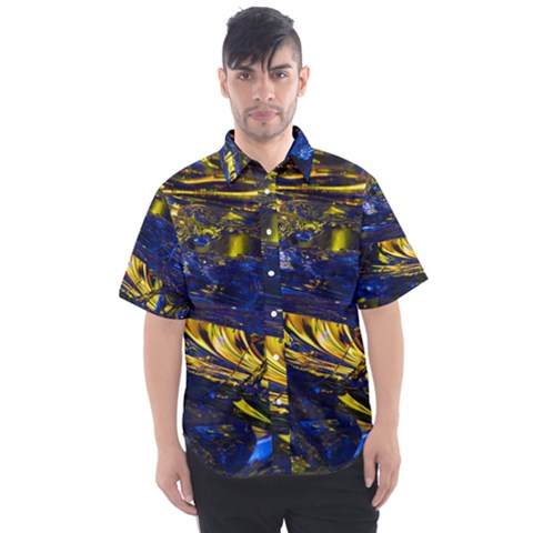 Space Futuristic Shiny Abstraction Flash Colorful Men s Short Sleeve Shirt by Pakemis