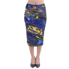 Space Futuristic Shiny Abstraction Flash Colorful Velvet Midi Pencil Skirt by Pakemis