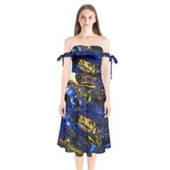 Space Futuristic Shiny Abstraction Flash Colorful Shoulder Tie Bardot Midi Dress by Pakemis