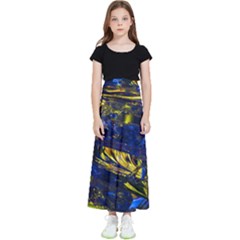 Space Futuristic Shiny Abstraction Flash Colorful Kids  Flared Maxi Skirt by Pakemis