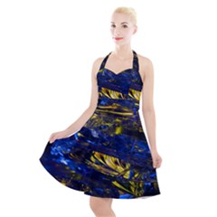 Space Futuristic Shiny Abstraction Flash Colorful Halter Party Swing Dress  by Pakemis