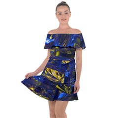 Space Futuristic Shiny Abstraction Flash Colorful Off Shoulder Velour Dress by Pakemis