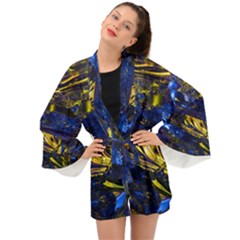 Space Futuristic Shiny Abstraction Flash Colorful Long Sleeve Kimono by Pakemis