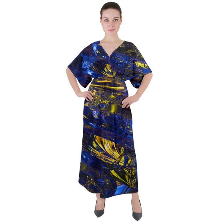 Space Futuristic Shiny Abstraction Flash Colorful V-Neck Boho Style Maxi Dress