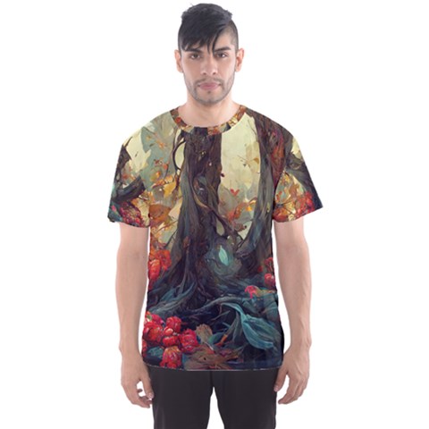 Abstract Texture Forest Trees Fruits Nature Leaves Men s Sport Mesh Tee by Pakemis