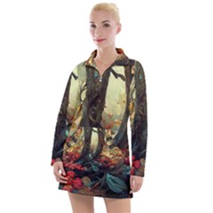 Abstract Texture Forest Trees Fruits Nature Leaves Women s Long Sleeve Casual Dress by Pakemis