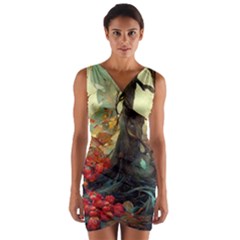 Abstract Texture Forest Trees Fruits Nature Leaves Wrap Front Bodycon Dress by Pakemis