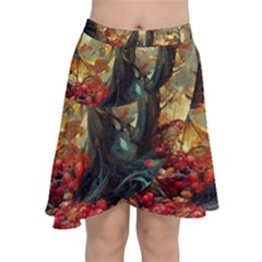 Abstract Texture Forest Trees Fruits Nature Leaves Chiffon Wrap Front Skirt by Pakemis