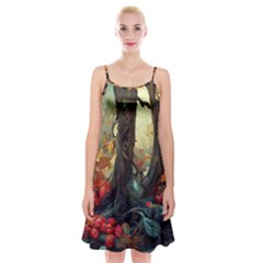 Abstract Texture Forest Trees Fruits Nature Leaves Spaghetti Strap Velvet Dress by Pakemis