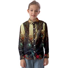 Abstract Texture Forest Trees Fruits Nature Leaves Kids  Long Sleeve Shirt by Pakemis