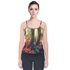 Abstract Texture Forest Trees Fruits Nature Leaves Velvet Spaghetti Strap Top by Pakemis