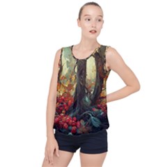 Abstract Texture Forest Trees Fruits Nature Leaves Bubble Hem Chiffon Tank Top by Pakemis