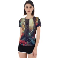 Abstract Texture Forest Trees Fruits Nature Leaves Back Cut Out Sport Tee by Pakemis