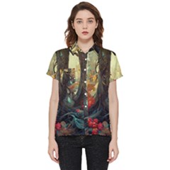 Abstract Texture Forest Trees Fruits Nature Leaves Short Sleeve Pocket Shirt by Pakemis