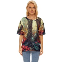 Abstract Texture Forest Trees Fruits Nature Leaves Oversized Basic Tee by Pakemis