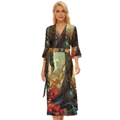 Abstract Texture Forest Trees Fruits Nature Leaves Midsummer Wrap Dress by Pakemis