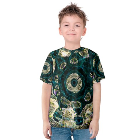 Fractal Glowing Kaleidoscope Wallpaper Art Design Kids  Cotton Tee by Pakemis