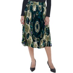 Fractal Glowing Kaleidoscope Wallpaper Art Design Classic Velour Midi Skirt  by Pakemis