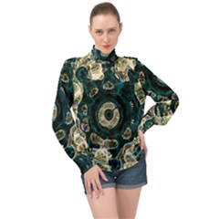 Fractal Glowing Kaleidoscope Wallpaper Art Design High Neck Long Sleeve Chiffon Top by Pakemis