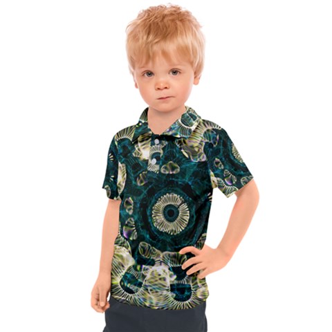 Fractal Glowing Kaleidoscope Wallpaper Art Design Kids  Polo Tee by Pakemis