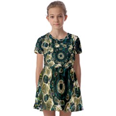 Fractal Glowing Kaleidoscope Wallpaper Art Design Kids  Short Sleeve Pinafore Style Dress by Pakemis