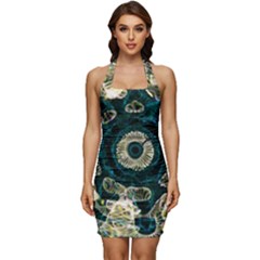 Fractal Glowing Kaleidoscope Wallpaper Art Design Sleeveless Wide Square Neckline Ruched Bodycon Dress by Pakemis