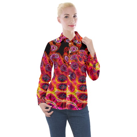 Fractal Black Texture Wallpaper Art Design Women s Long Sleeve Pocket Shirt by Pakemis