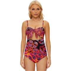 Fractal Black Texture Wallpaper Art Design Knot Front One-piece Swimsuit