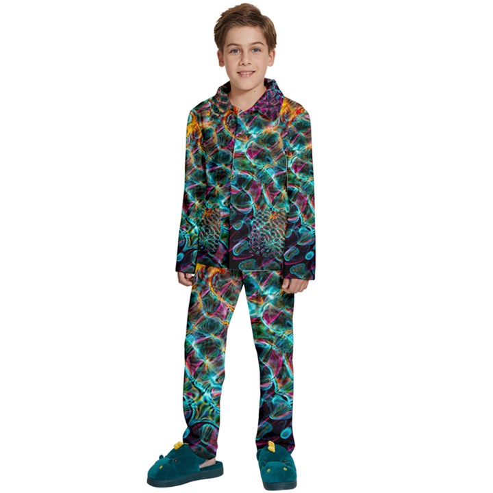 Fractal Abstract Waves Background Wallpaper Kids  Long Sleeve Velvet Pajamas Set