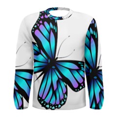 Blue And Pink Butterfly Illustration, Monarch Butterfly Cartoon Blue, Cartoon Blue Butterfly Free Pn Men s Long Sleeve Tee