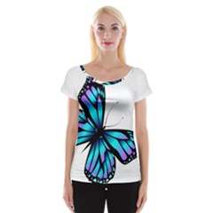 Blue And Pink Butterfly Illustration, Monarch Butterfly Cartoon Blue, Cartoon Blue Butterfly Free Pn Cap Sleeve Top