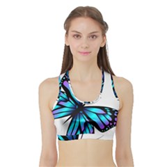 Blue And Pink Butterfly Illustration, Monarch Butterfly Cartoon Blue, Cartoon Blue Butterfly Free Pn Sports Bra With Border by asedoi