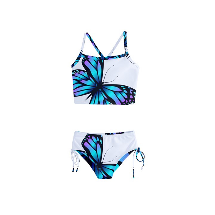 Blue And Pink Butterfly Illustration, Monarch Butterfly Cartoon Blue, Cartoon Blue Butterfly Free Pn Girls  Tankini Swimsuit