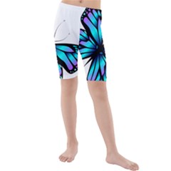 Blue And Pink Butterfly Illustration, Monarch Butterfly Cartoon Blue, Cartoon Blue Butterfly Free Pn Kids  Mid Length Swim Shorts