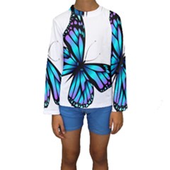 Blue And Pink Butterfly Illustration, Monarch Butterfly Cartoon Blue, Cartoon Blue Butterfly Free Pn Kids  Long Sleeve Swimwear by asedoi