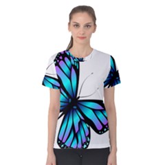 Blue And Pink Butterfly Illustration, Monarch Butterfly Cartoon Blue, Cartoon Blue Butterfly Free Pn Women s Cotton Tee