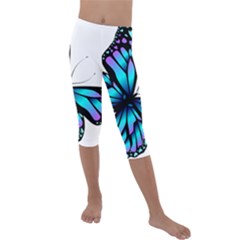 Blue And Pink Butterfly Illustration, Monarch Butterfly Cartoon Blue, Cartoon Blue Butterfly Free Pn Kids  Lightweight Velour Capri Leggings  by asedoi