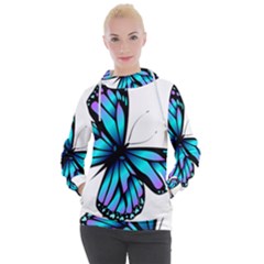 Blue And Pink Butterfly Illustration, Monarch Butterfly Cartoon Blue, Cartoon Blue Butterfly Free Pn Women s Hooded Pullover