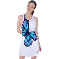 Blue And Pink Butterfly Illustration, Monarch Butterfly Cartoon Blue, Cartoon Blue Butterfly Free Pn Racer Back Mesh Tank Top by asedoi