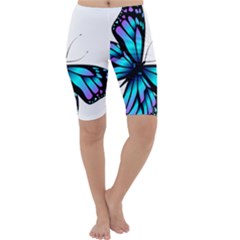 Blue And Pink Butterfly Illustration, Monarch Butterfly Cartoon Blue, Cartoon Blue Butterfly Free Pn Cropped Leggings  by asedoi