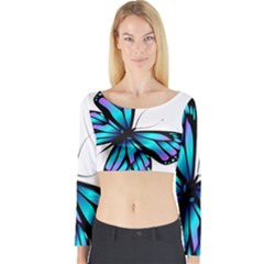 Blue And Pink Butterfly Illustration, Monarch Butterfly Cartoon Blue, Cartoon Blue Butterfly Free Pn Long Sleeve Crop Top by asedoi