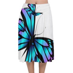 Blue And Pink Butterfly Illustration, Monarch Butterfly Cartoon Blue, Cartoon Blue Butterfly Free Pn Velvet Flared Midi Skirt