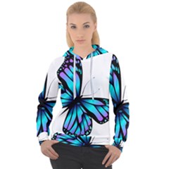 Blue And Pink Butterfly Illustration, Monarch Butterfly Cartoon Blue, Cartoon Blue Butterfly Free Pn Women s Overhead Hoodie