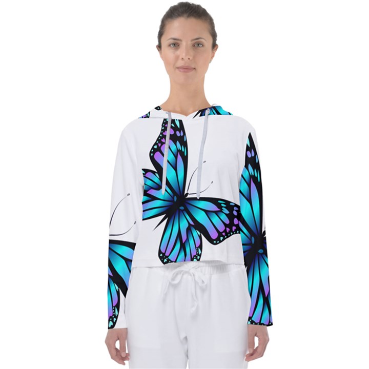 Blue And Pink Butterfly Illustration, Monarch Butterfly Cartoon Blue, Cartoon Blue Butterfly Free Pn Women s Slouchy Sweat