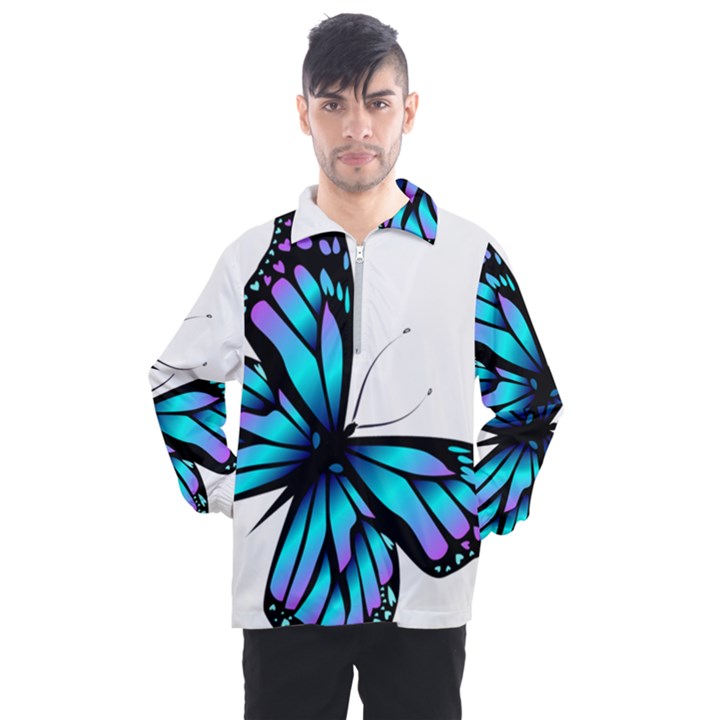 Blue And Pink Butterfly Illustration, Monarch Butterfly Cartoon Blue, Cartoon Blue Butterfly Free Pn Men s Half Zip Pullover