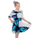 Blue And Pink Butterfly Illustration, Monarch Butterfly Cartoon Blue, Cartoon Blue Butterfly Free Pn Kids  Shoulder Cutout Chiffon Dress View1