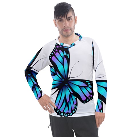 Blue And Pink Butterfly Illustration, Monarch Butterfly Cartoon Blue, Cartoon Blue Butterfly Free Pn Men s Pique Long Sleeve Tee by asedoi